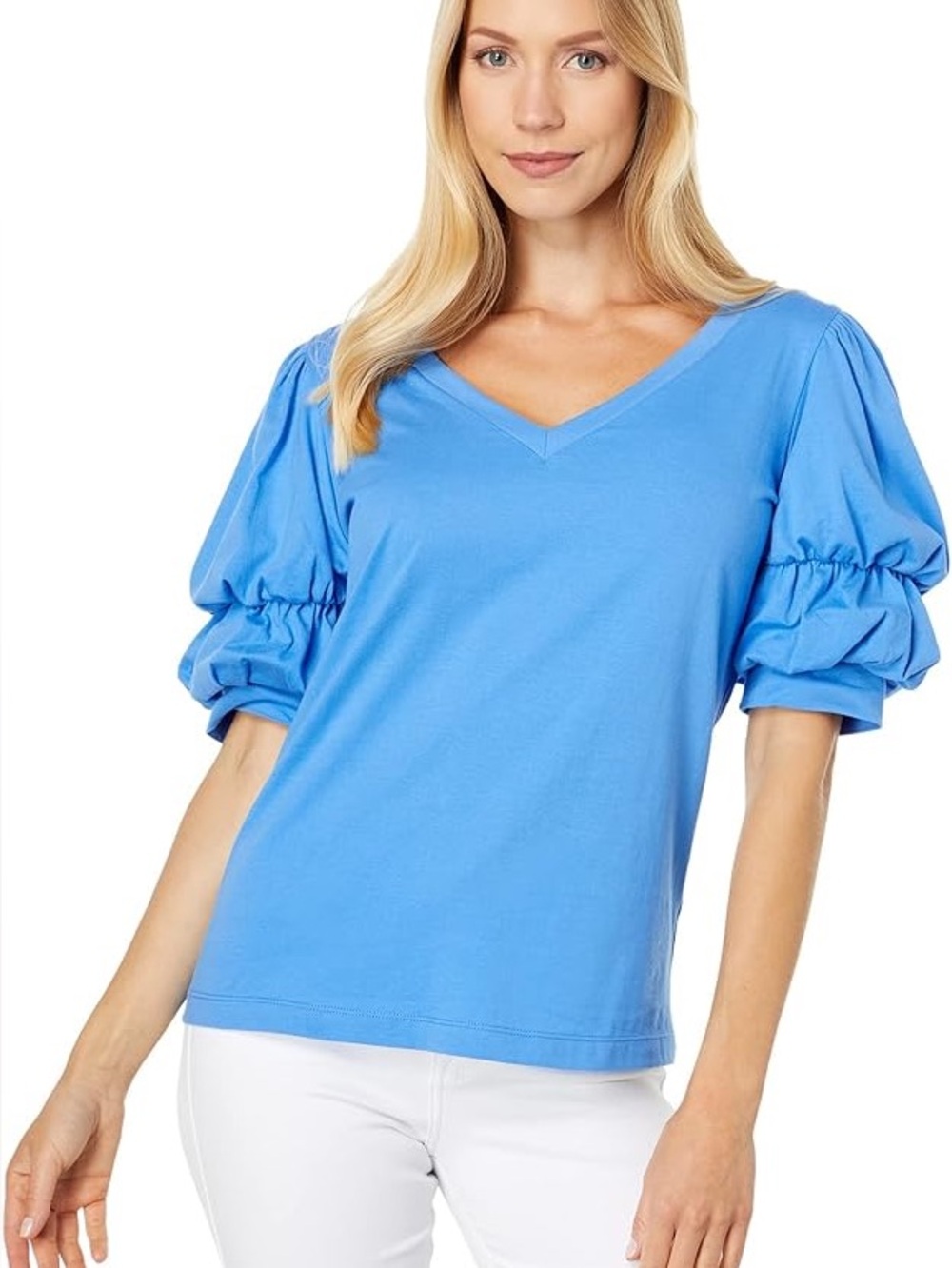 Lilly Pulitzer Royal Blue V-Neck Puff Sleeve Top